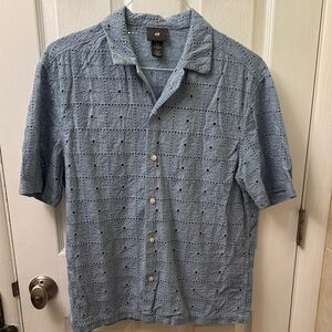 H&M Textured Light Blue Casual Shirt